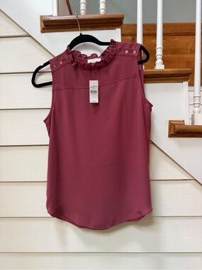 LOFT Ruffle Neck Blouse in Dusty Rose